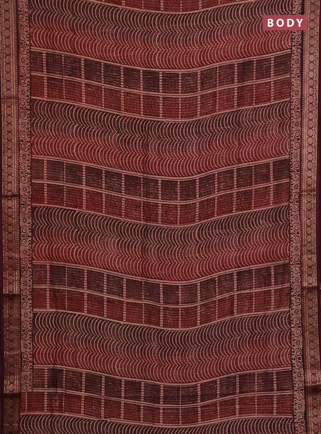 Chanderi silk cotton saree wine shade with allover prints and thread woven border