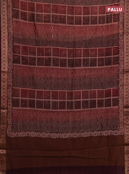 Chanderi silk cotton saree wine shade with allover prints and thread woven border
