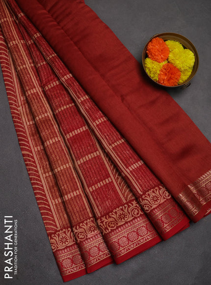 Chanderi silk cotton saree maroon with allover prints and thread woven border