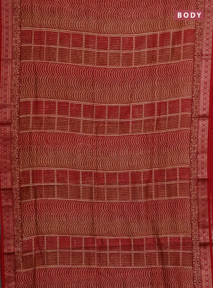 Chanderi silk cotton saree maroon with allover prints and thread woven border