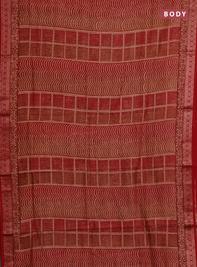 Chanderi silk cotton saree maroon with allover prints and thread woven border