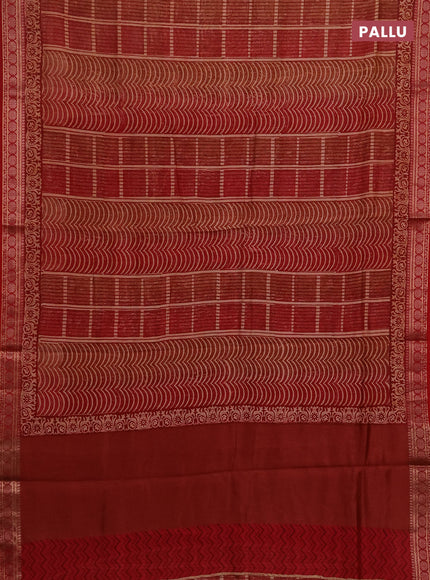 Chanderi silk cotton saree maroon with allover prints and thread woven border