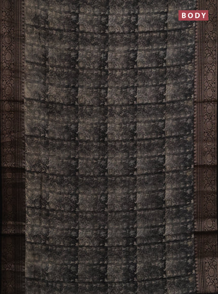 Chanderi silk cotton saree black with allover prints and banarasi style border
