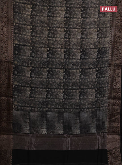 Chanderi silk cotton saree black with allover prints and banarasi style border