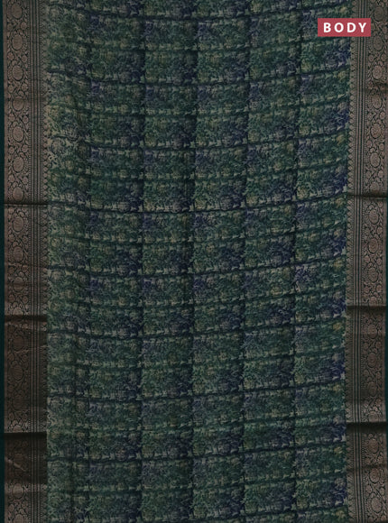 Chanderi silk cotton saree green with allover prints and banarasi style border