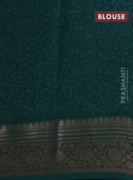 Chanderi silk cotton saree green with allover prints and banarasi style border