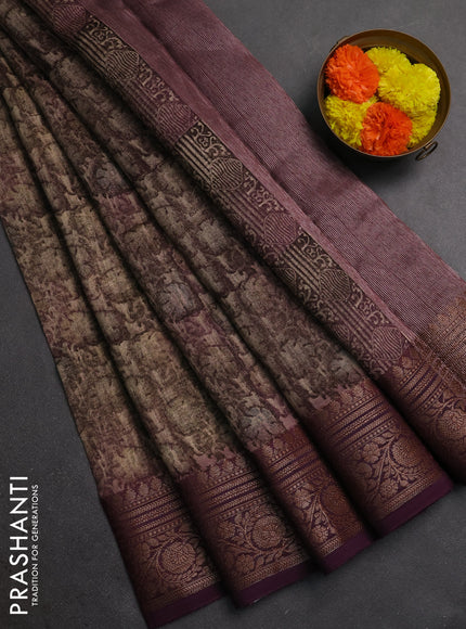 Chanderi silk cotton saree wine shade with allover prints and banarasi style border