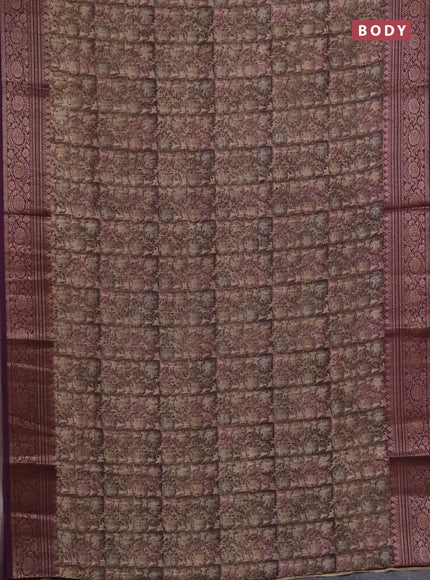 Chanderi silk cotton saree wine shade with allover prints and banarasi style border