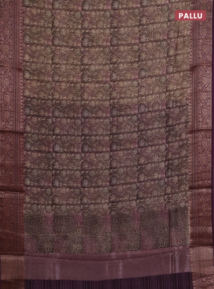 Chanderi silk cotton saree wine shade with allover prints and banarasi style border