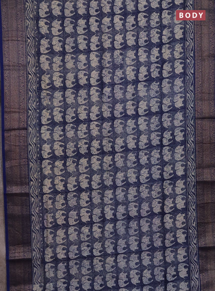 Chanderi silk cotton saree indigo blue with allover butta prints and banarasi style border