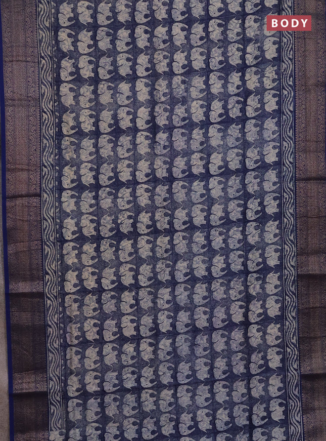 Chanderi silk cotton saree indigo blue with allover butta prints and banarasi style border