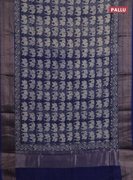 Chanderi silk cotton saree indigo blue with allover butta prints and banarasi style border