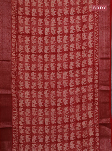 Chanderi silk cotton saree peach shade and maroon with allover butta prints and banarasi style border