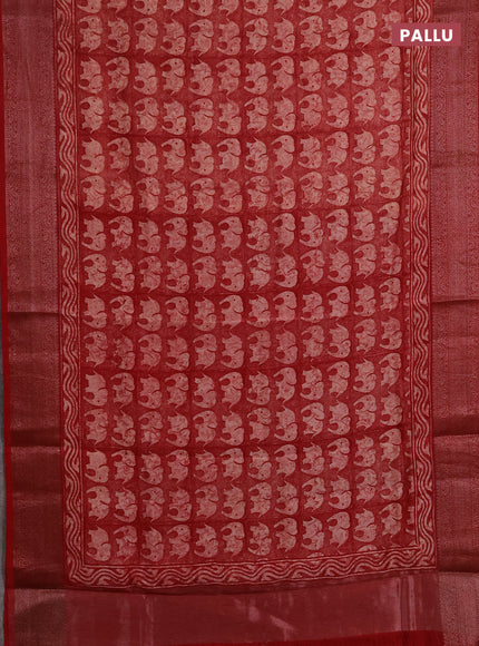 Chanderi silk cotton saree peach shade and maroon with allover butta prints and banarasi style border
