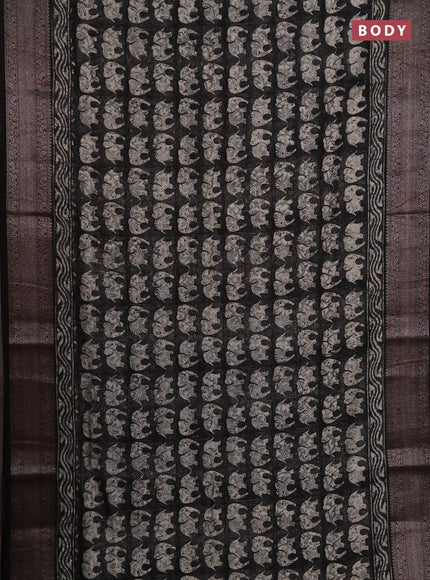 Chanderi silk cotton saree black with allover butta prints and banarasi style border
