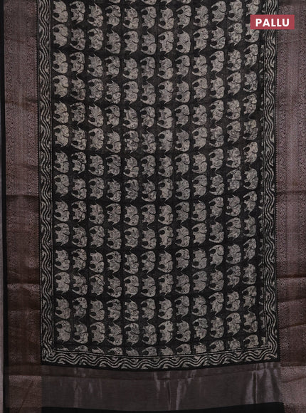 Chanderi silk cotton saree black with allover butta prints and banarasi style border