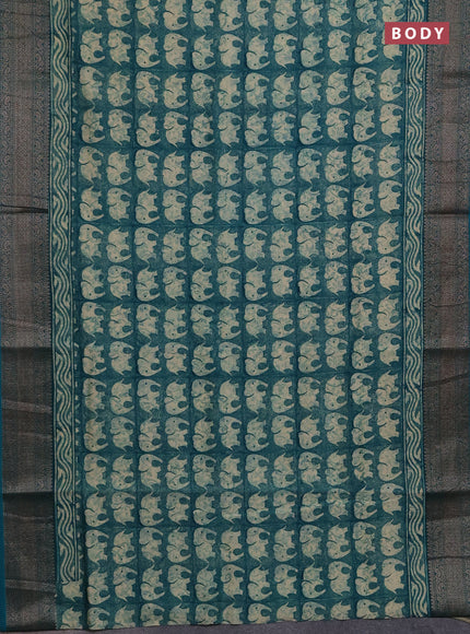 Chanderi silk cotton saree beige and teal green with allover butta prints and banarasi style border