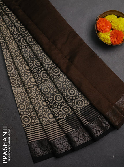 Chanderi silk cotton saree black with allover geometric prints and banarasi style border