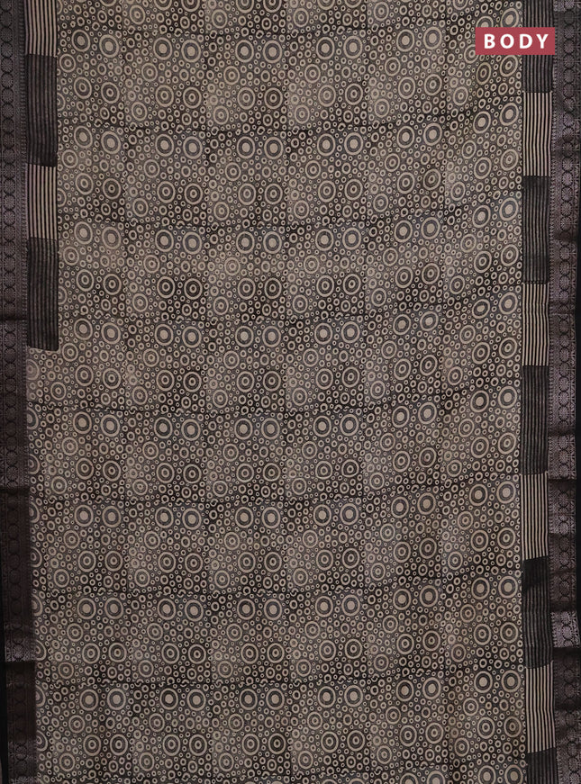 Chanderi silk cotton saree black with allover geometric prints and banarasi style border