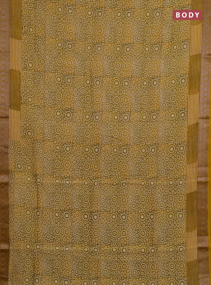 Chanderi silk cotton saree mustard yellow with allover geometric prints and banarasi style border