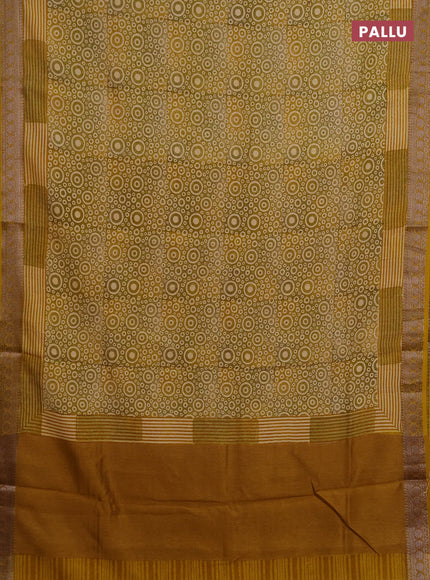 Chanderi silk cotton saree mustard yellow with allover geometric prints and banarasi style border