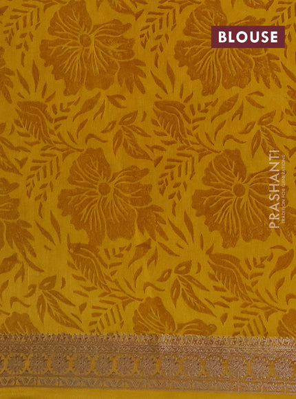 Chanderi silk cotton saree mustard yellow with allover geometric prints and banarasi style border