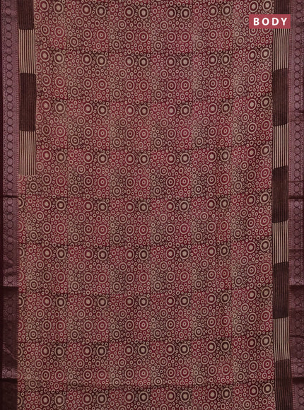 Chanderi silk cotton saree wine shade and deep maroon with allover geometric prints and banarasi style border