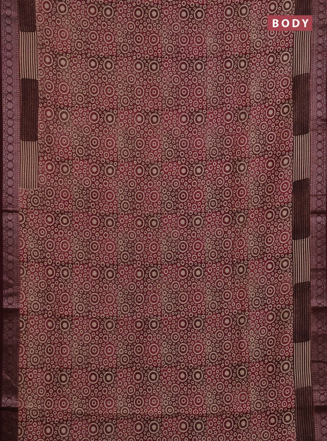 Chanderi silk cotton saree wine shade and deep maroon with allover geometric prints and banarasi style border