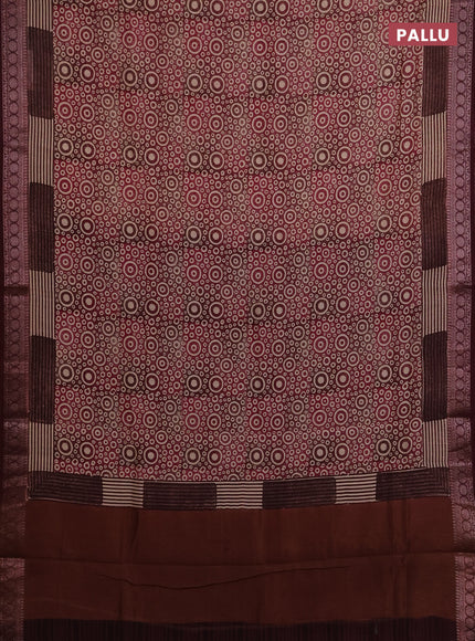 Chanderi silk cotton saree wine shade and deep maroon with allover geometric prints and banarasi style border