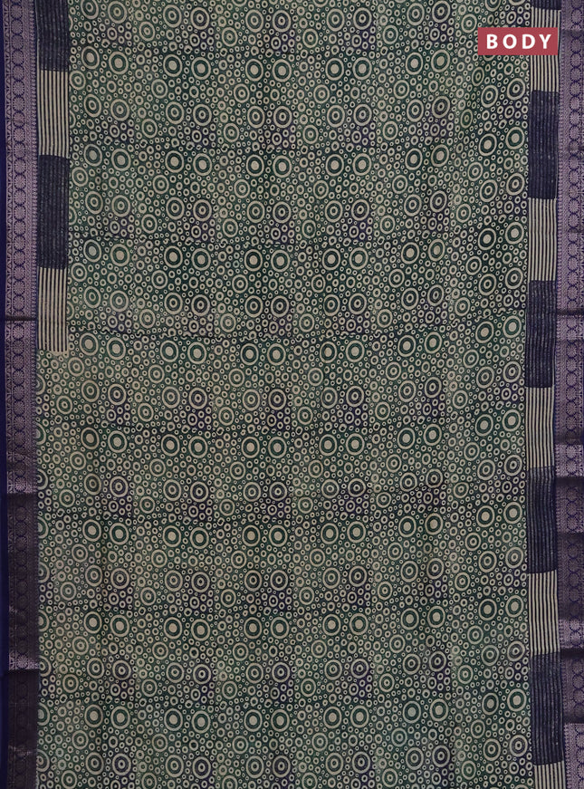 Chanderi silk cotton saree green shade and indigo blue with allover geometric prints and banarasi style border