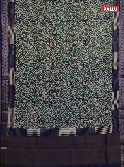 Chanderi silk cotton saree green shade and indigo blue with allover geometric prints and banarasi style border