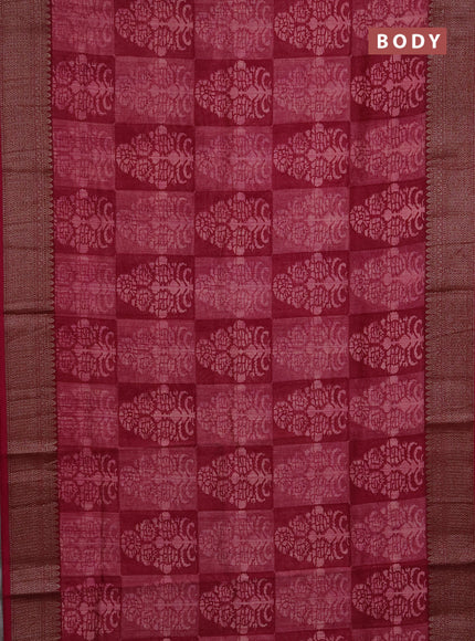 Chanderi silk cotton saree wine shade with allover prints and banarasi style border