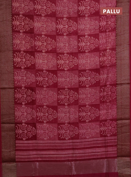Chanderi silk cotton saree wine shade with allover prints and banarasi style border