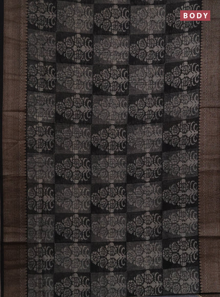 Chanderi silk cotton saree black with allover prints and banarasi style border