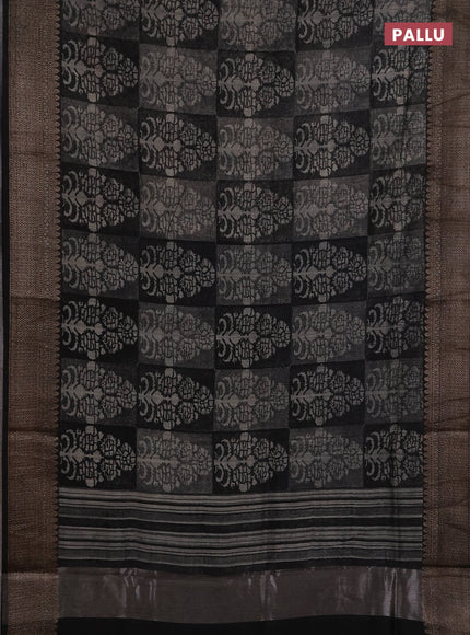Chanderi silk cotton saree black with allover prints and banarasi style border