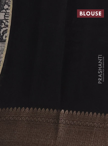Chanderi silk cotton saree black with allover prints and banarasi style border