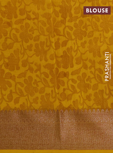 Chanderi silk cotton saree mustard yellow with allover prints and banarasi style border