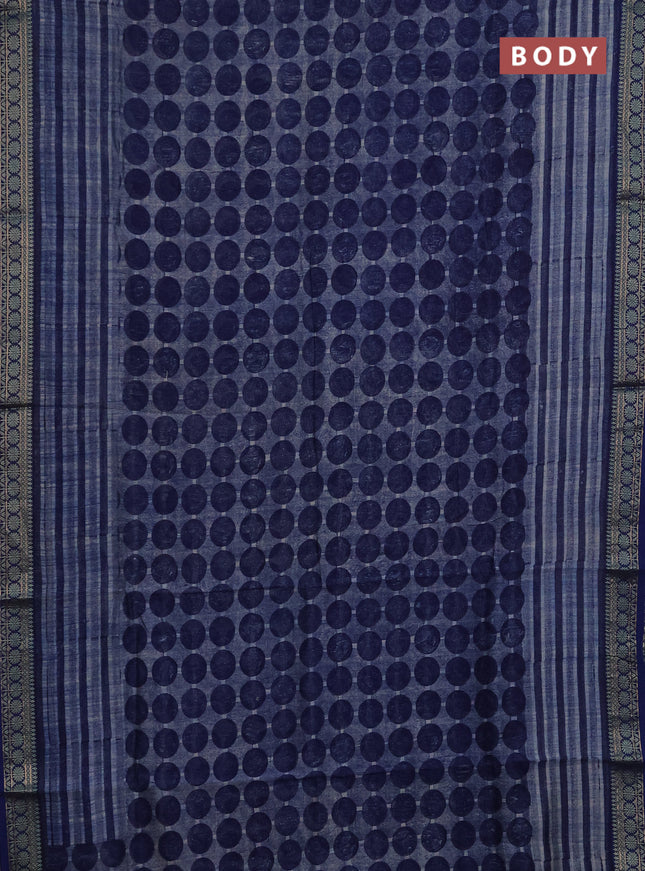 Chanderi silk cotton saree blue with allover geometric prints and thread woven border