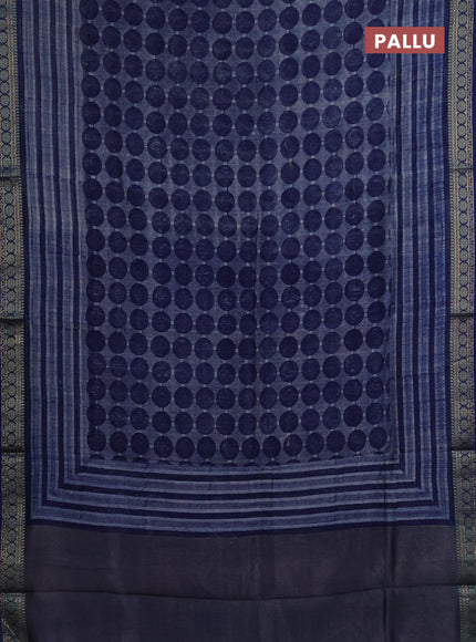 Chanderi silk cotton saree blue with allover geometric prints and thread woven border
