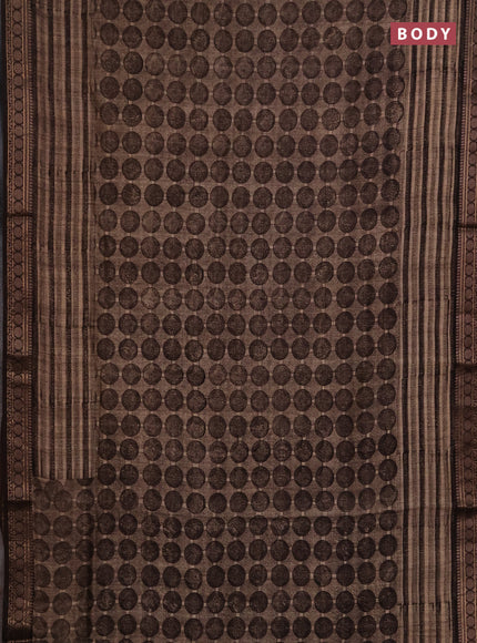 Chanderi silk cotton saree beige and brown with allover geometric prints and thread woven border