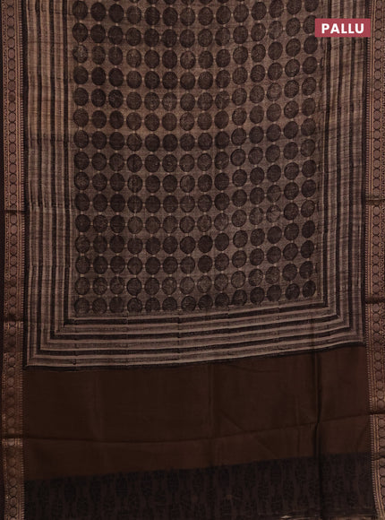 Chanderi silk cotton saree beige and brown with allover geometric prints and thread woven border