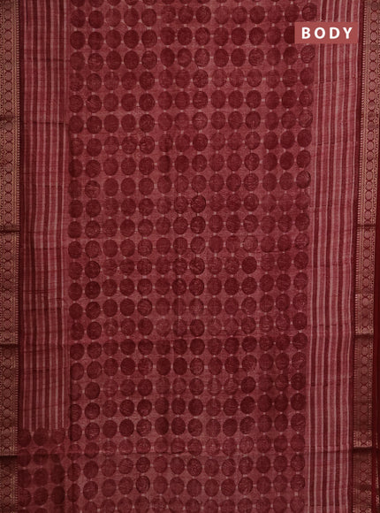 Chanderi silk cotton saree deep maroon with allover geometric prints and thread woven border