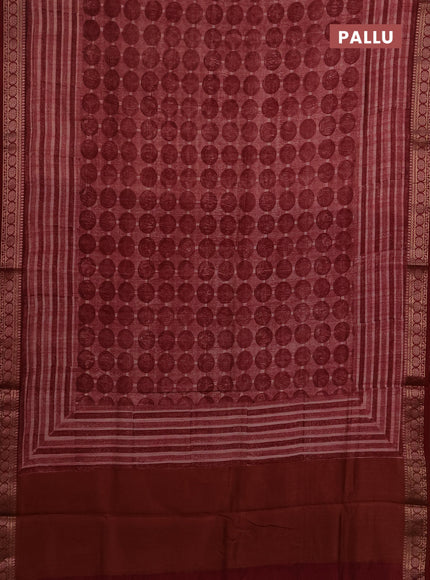 Chanderi silk cotton saree deep maroon with allover geometric prints and thread woven border