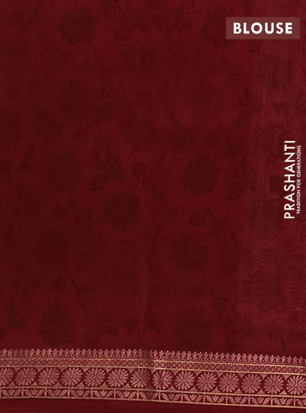 Chanderi silk cotton saree deep maroon with allover geometric prints and thread woven border