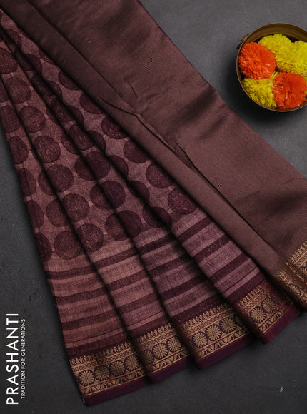 Chanderi silk cotton saree deep wine shade with allover geometric prints and thread woven border