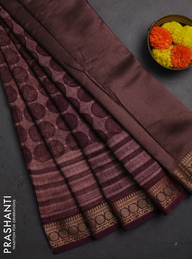 Chanderi silk cotton saree deep wine shade with allover geometric prints and thread woven border