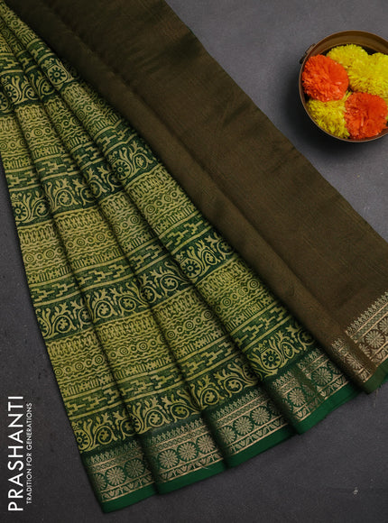Chanderi silk cotton saree green with allover prints and thread woven border