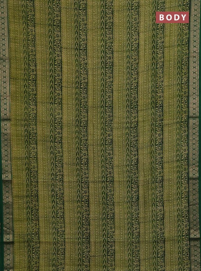 Chanderi silk cotton saree green with allover prints and thread woven border