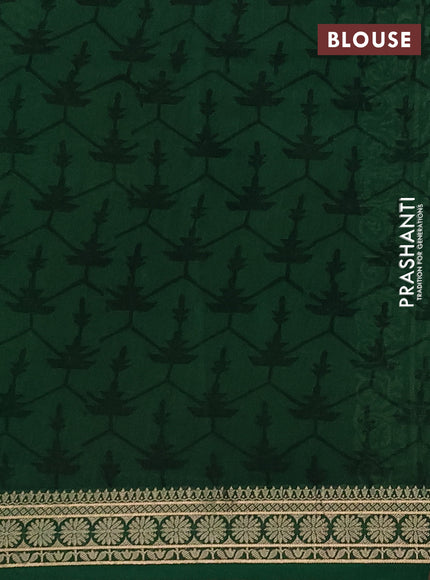 Chanderi silk cotton saree green with allover prints and thread woven border
