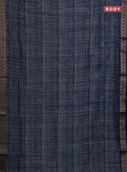 Chanderi silk cotton saree blue with allover prints and thread woven border